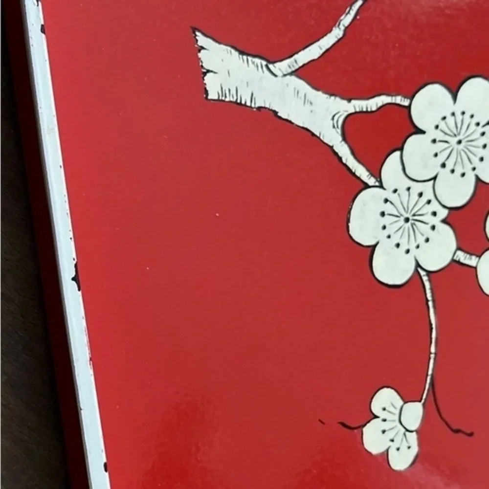 Vintage 1979 M. Kamenstein Red Cream Cherry Blossom Asian Octagonal Serving Tray